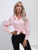 Leopard Collared Neck Long Sleeve Shirt