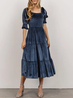Smocked Half Sleeve Tiered Midi Dress - Ladyez