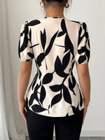 Puff Sleeve Printed Peplum Blouse