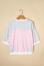 Casual Stripe Oversize Dolman Sleeve Patchwork T Shirt
