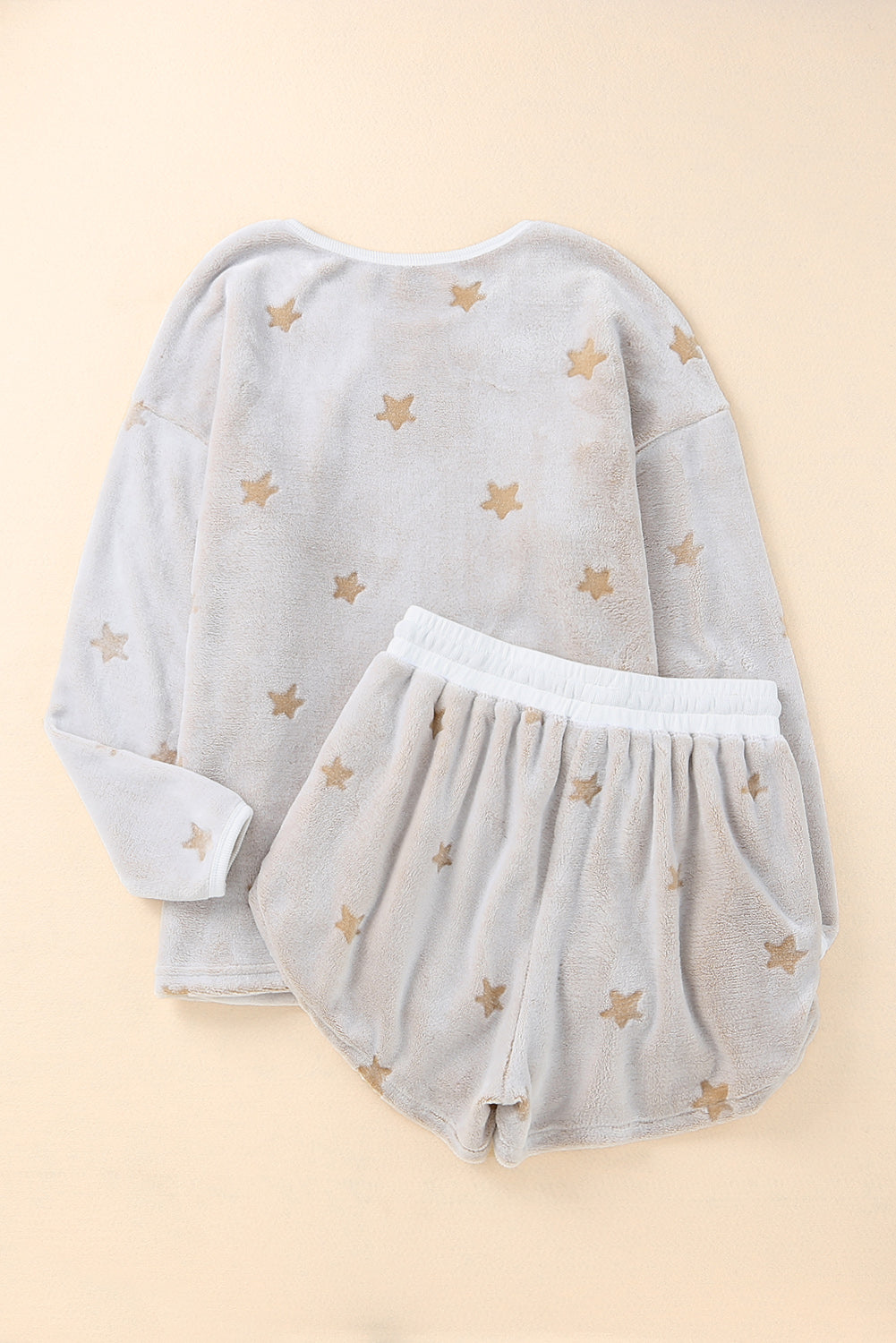 Round Neck Dropped Shoulder Star Print Top and Shorts Lounge Set - Ladyez