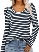 Striped Round Neck Long Sleeve T-Shirt - Ladyez
