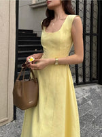 Sleeveless Scoop Neck A-Line Midi Dress