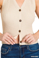 Zenana Ribbed Knit Button-Down Sweater Vest