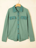 Waffle Knit Vintage Patchwork Button Up Loose Shirt