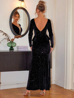 Ruffled Plunge Long Sleeve Dress - Ladyez