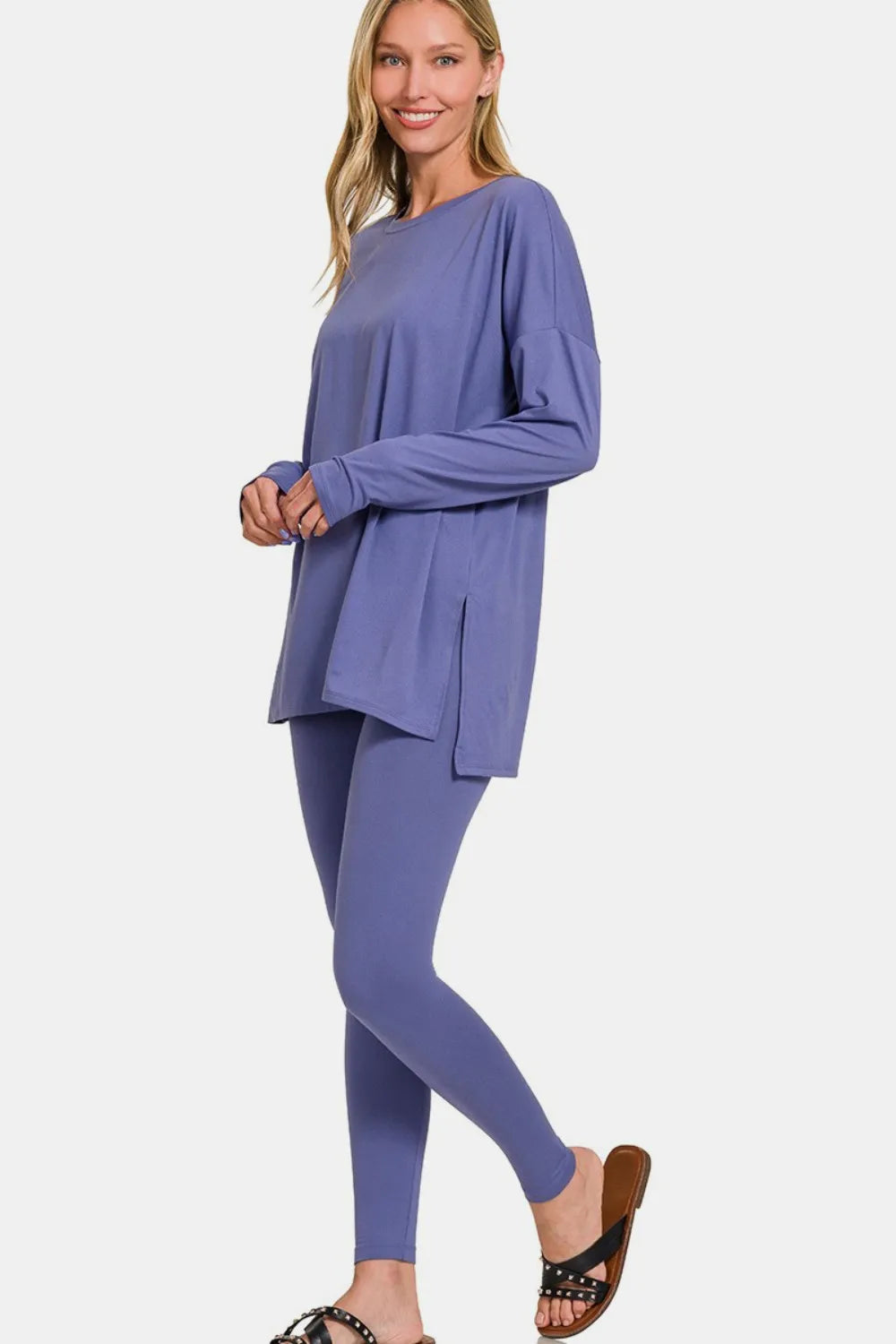 Zenana Full Size Brushed Microfiber Top and Leggings Lounge Set - Ladyez