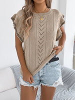 Openwork Round Neck Cap Sleeve Knit Top
