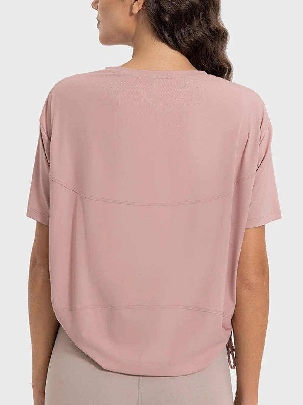 Millennia Drawstring Round Neck Short Sleeve Active T-Shirt - Ladyez