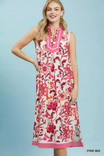 Umgee Floral Scroll Sleeveless Midi Dress