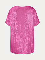 Full Size Sequin V-Neck Short Sleeve Top - Ladyez