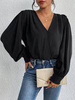 Perfee Surplice Ruched Long Sleeve Bodysuit - Ladyez