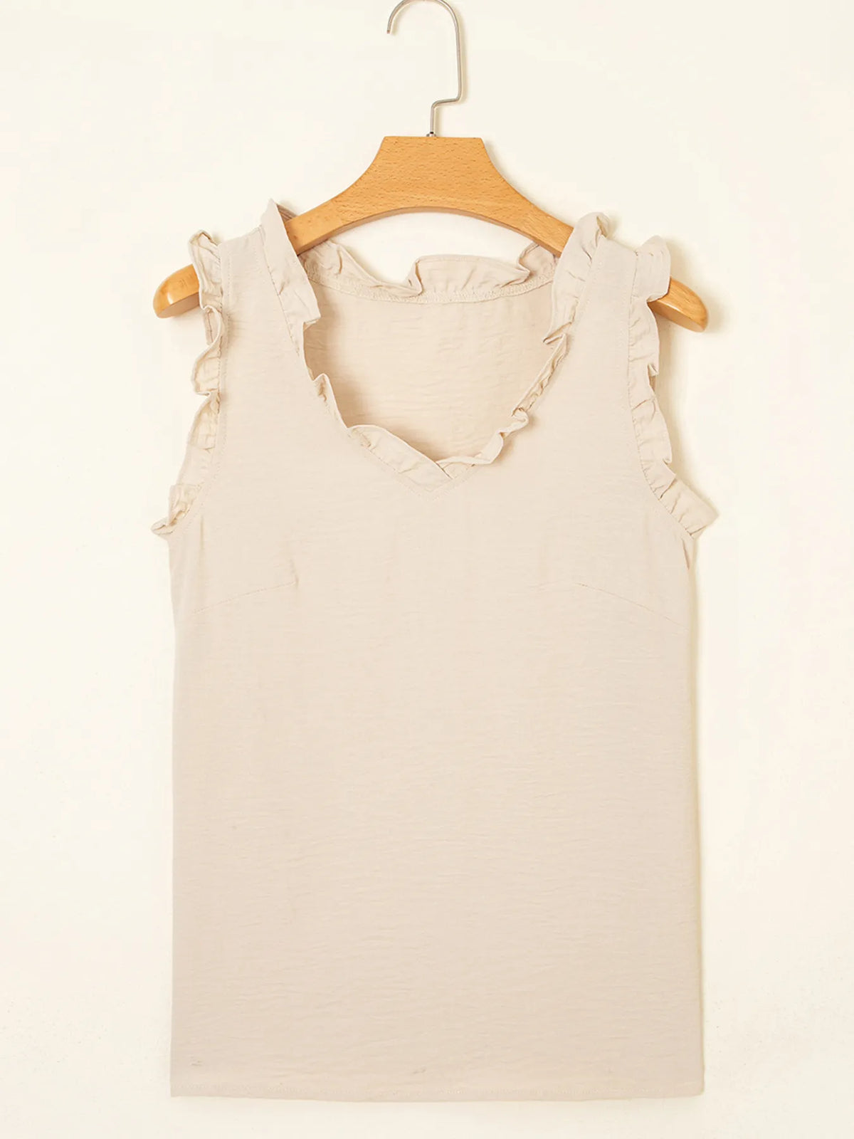 Texture Ruffle Trim V-Neck Tank Top - Ladyez