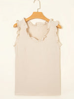 Texture Ruffle Trim V-Neck Tank Top - Ladyez