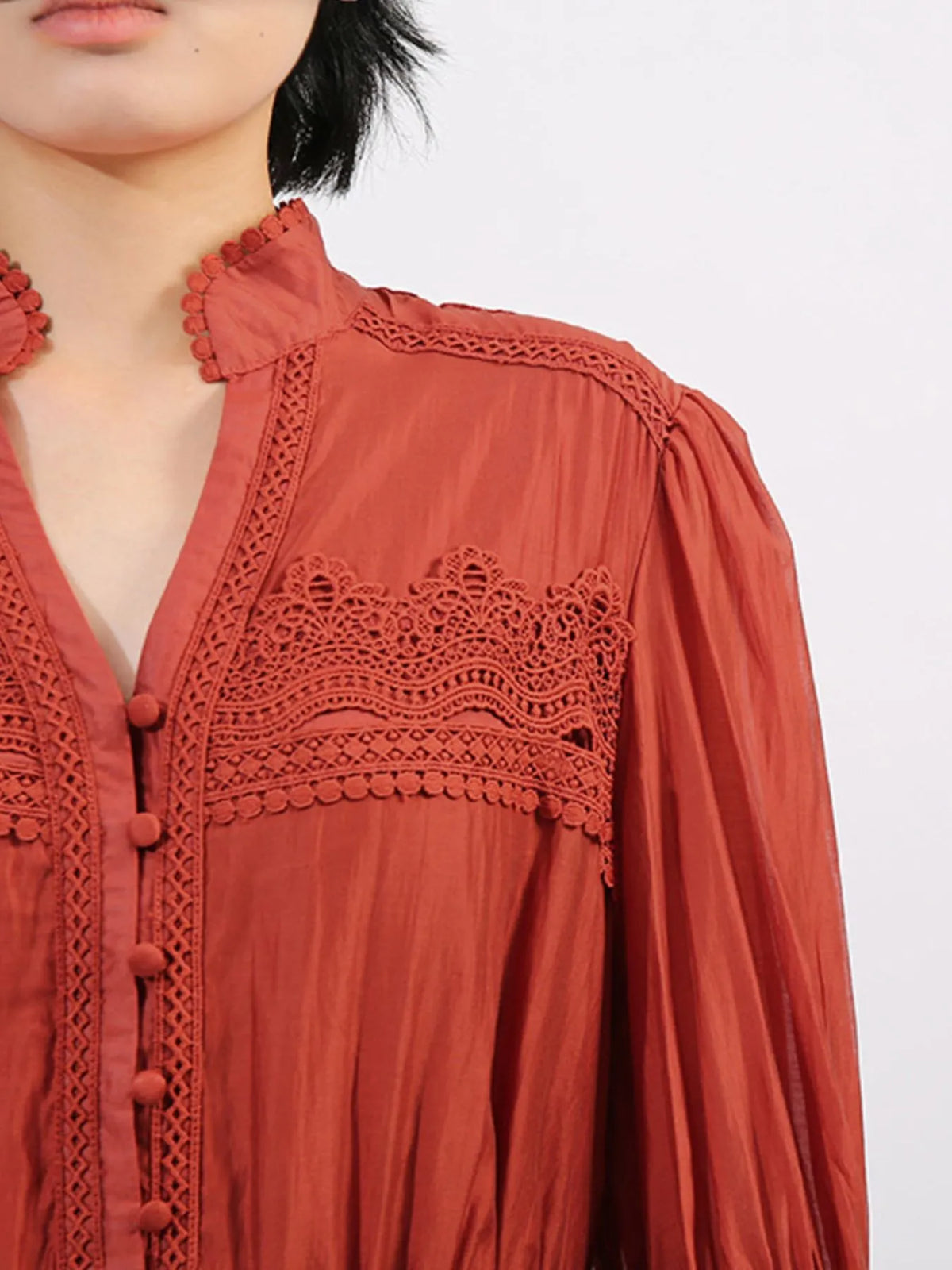 Ruffle Lace Trim Long Sleeve Dress