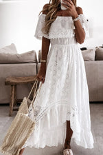 Off Shoulder Eyelet Lace Maxi Dress - Ladyez