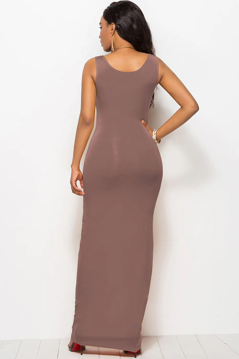Scoop Neck Wide Strap Maxi Dress - Ladyez