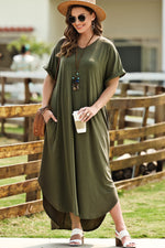 Plus Size V-Neck Short Sleeve Maxi Dress - Ladyez