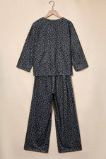 Leopard Print Varsity Striped Detail 3/4 Sleeve Top Shift Pant Set