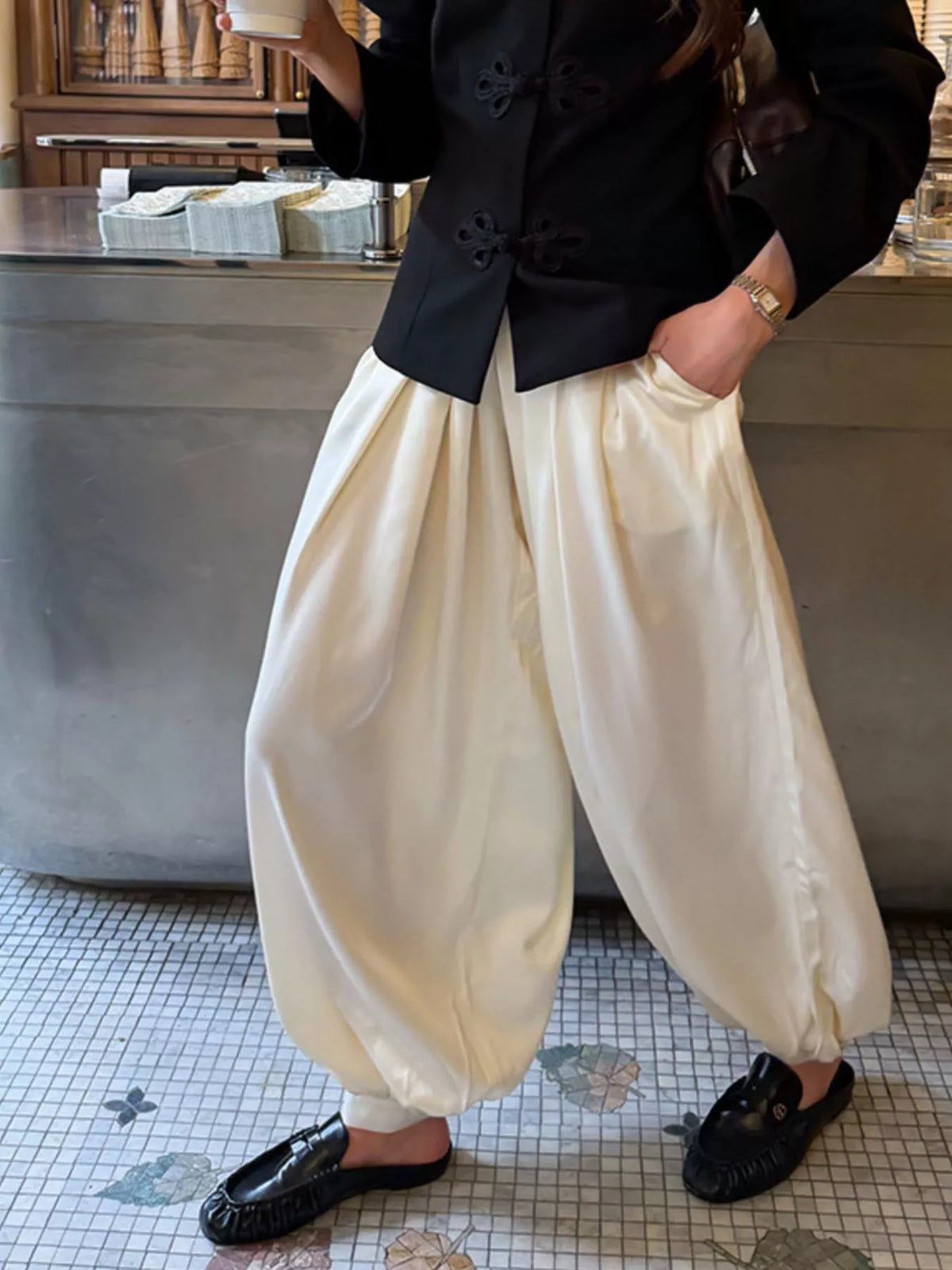High-Waisted Satin Balloon Pants