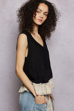 POL Floral Print V-Neck Textured Tank