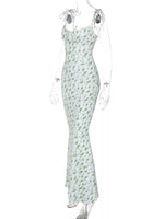 Floral Print Tie Strap Bodycon Maxi Dress