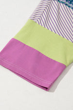 Stripe Floral Color Block Raw Edge Patchwork Top