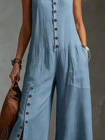 Full Size Sleeveless Button-Down Wide-Leg Jumpsuit Plus Size