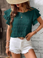 Round Neck Ruffled Short Sleeve Top