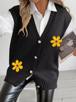 Flower V-Neck Sleeveless Cardigan