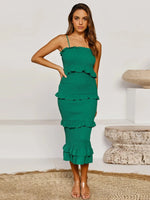 Smocked Ruffled Midi Cami Dress - Ladyez