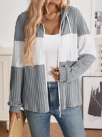 Drawstring Color Block Zip Up Outerwear