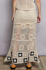 POL Floral Crochet Ruffled Waistband Maxi Skirt with Granny Square Weave