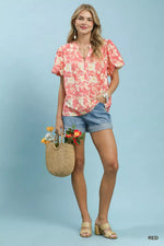 Umgee Floral Button-Front Short Sleeve Shirt