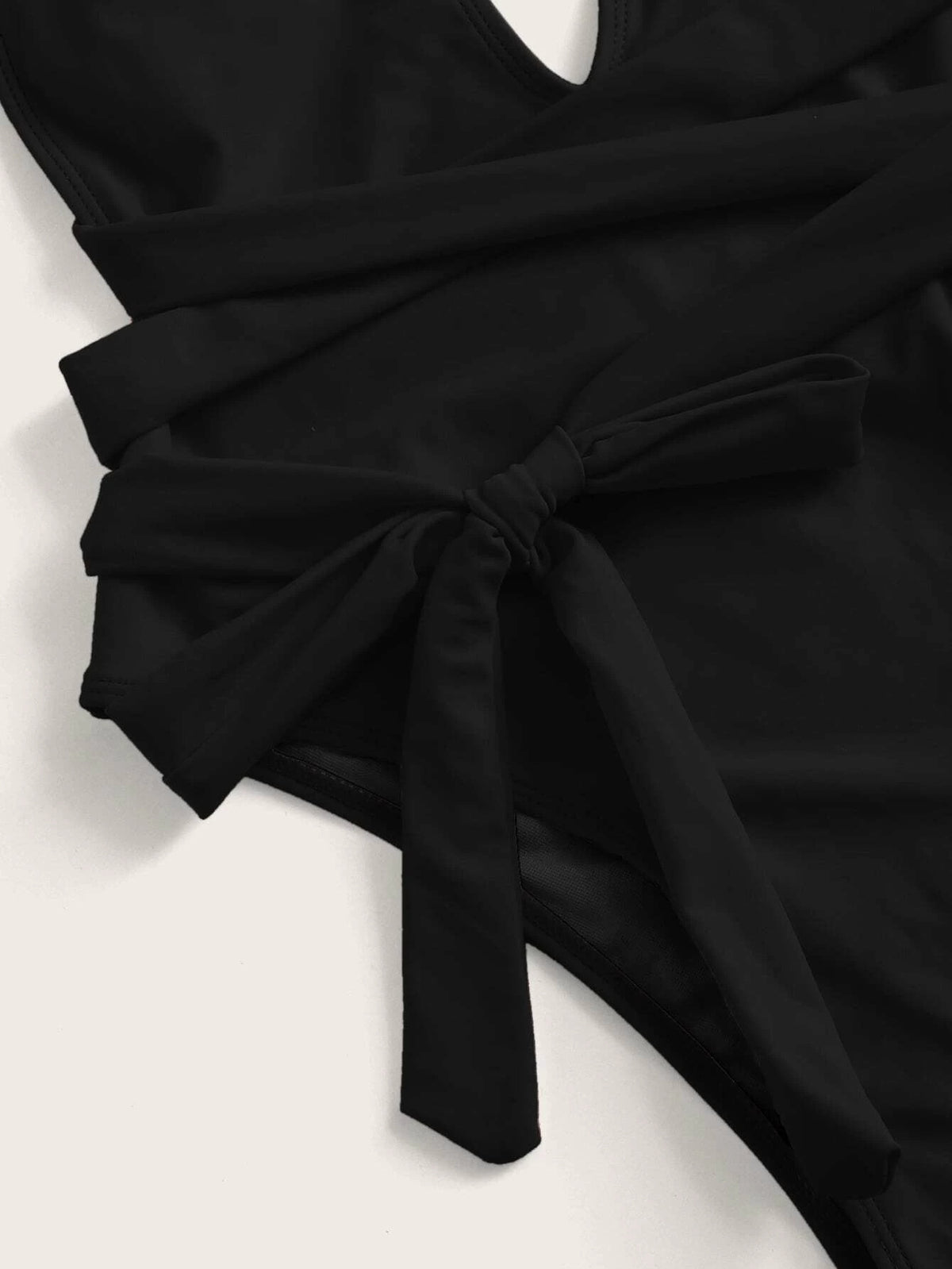Halter Neck Deep V Tied One-Piece Swimsuit - Ladyez