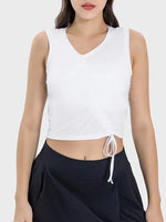 Millennia Drawstring Ruched Wide Strap Active Tank - Ladyez