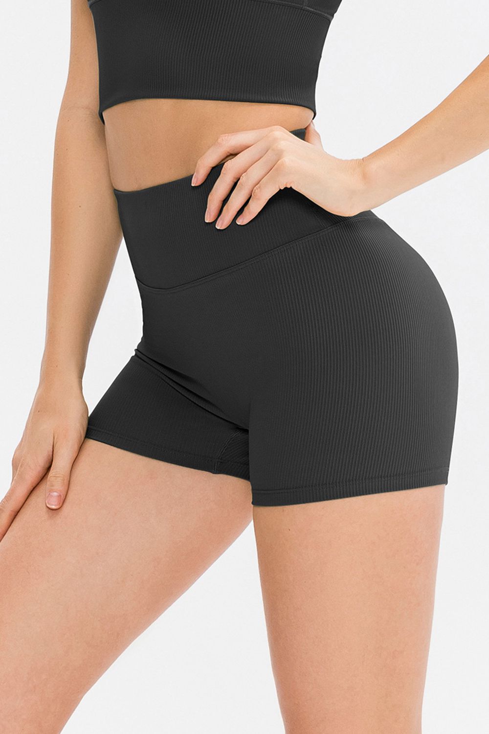Slim Fit Wide Waistband Sports Shorts - Ladyez