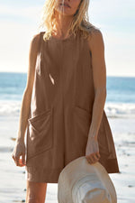 Lovelet Round Neck Sleeveless Romper with Pockets - Ladyez