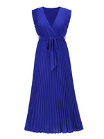 Tied Surplice Cap Sleeve Pleated Dress - Ladyez