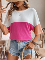 Color Block Ribbed Knit Casual T-Shirt