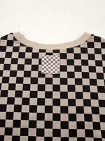 Mixed Checkered Pattern Patchwork High Low Casual Top