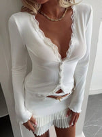 Lace Trim Long Sleeve Top