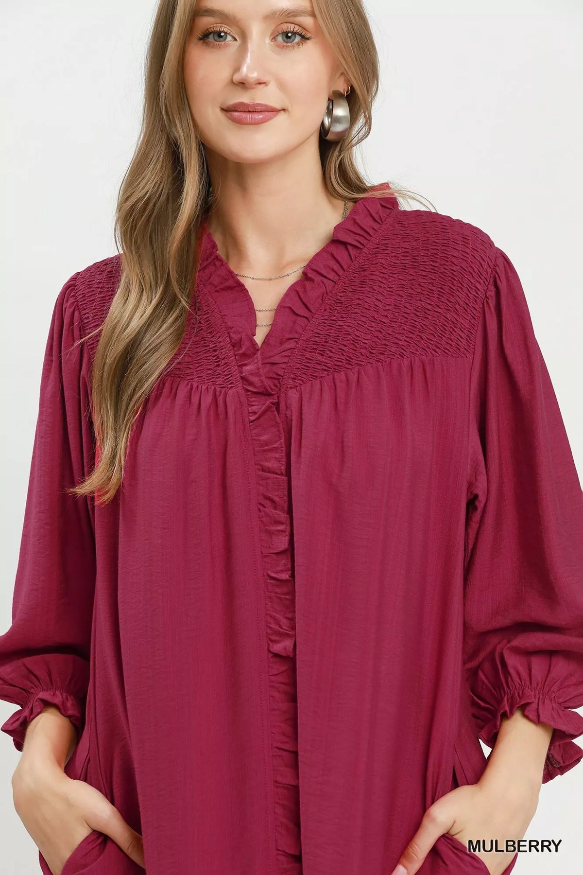 Umgee Smocked Ruffle Detail Tiered Mini Dress
