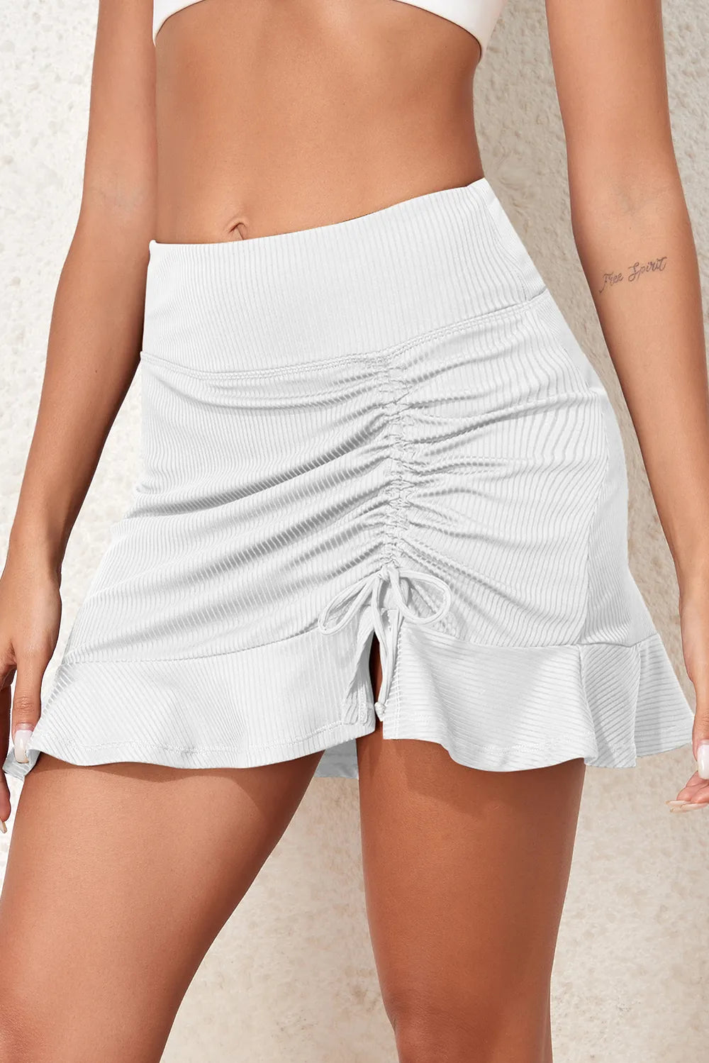 Ruched Elastic Waist Swim Skirt - Ladyez