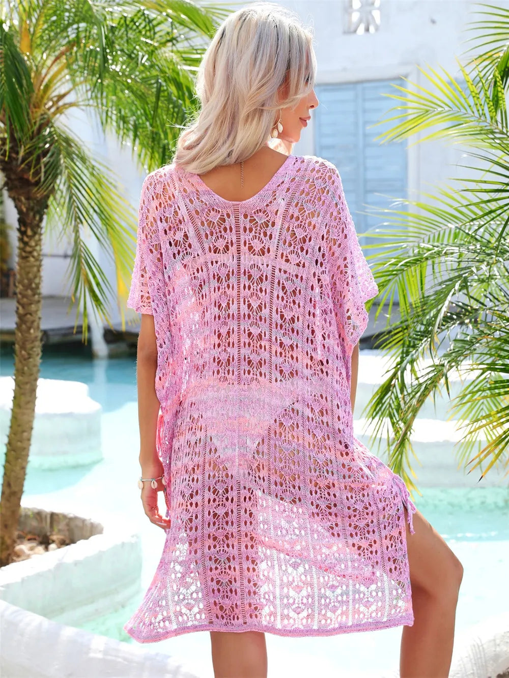 Angel Wings Slit Openwork V-Neck Cover Up - Ladyez