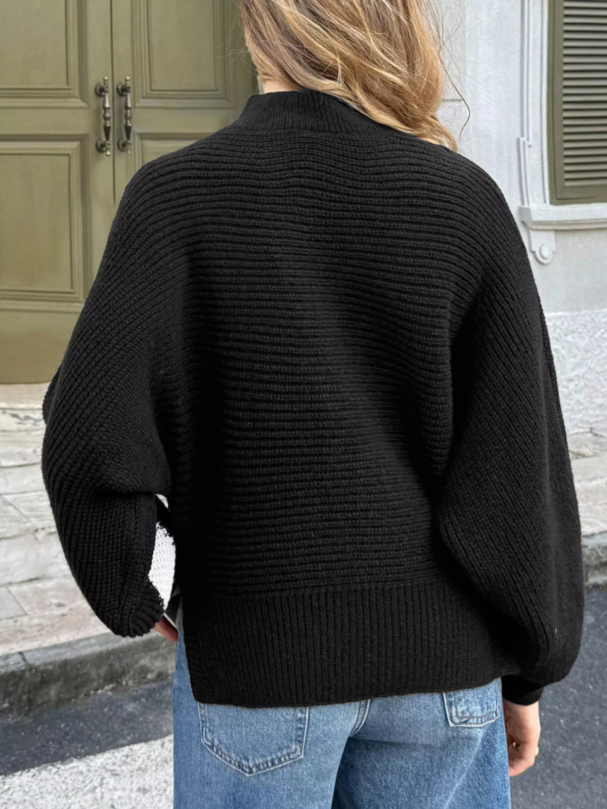 Zigzag Pattern Mock Neck Sweater