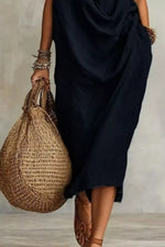 Sleeveless Drape Neck Midi Dress