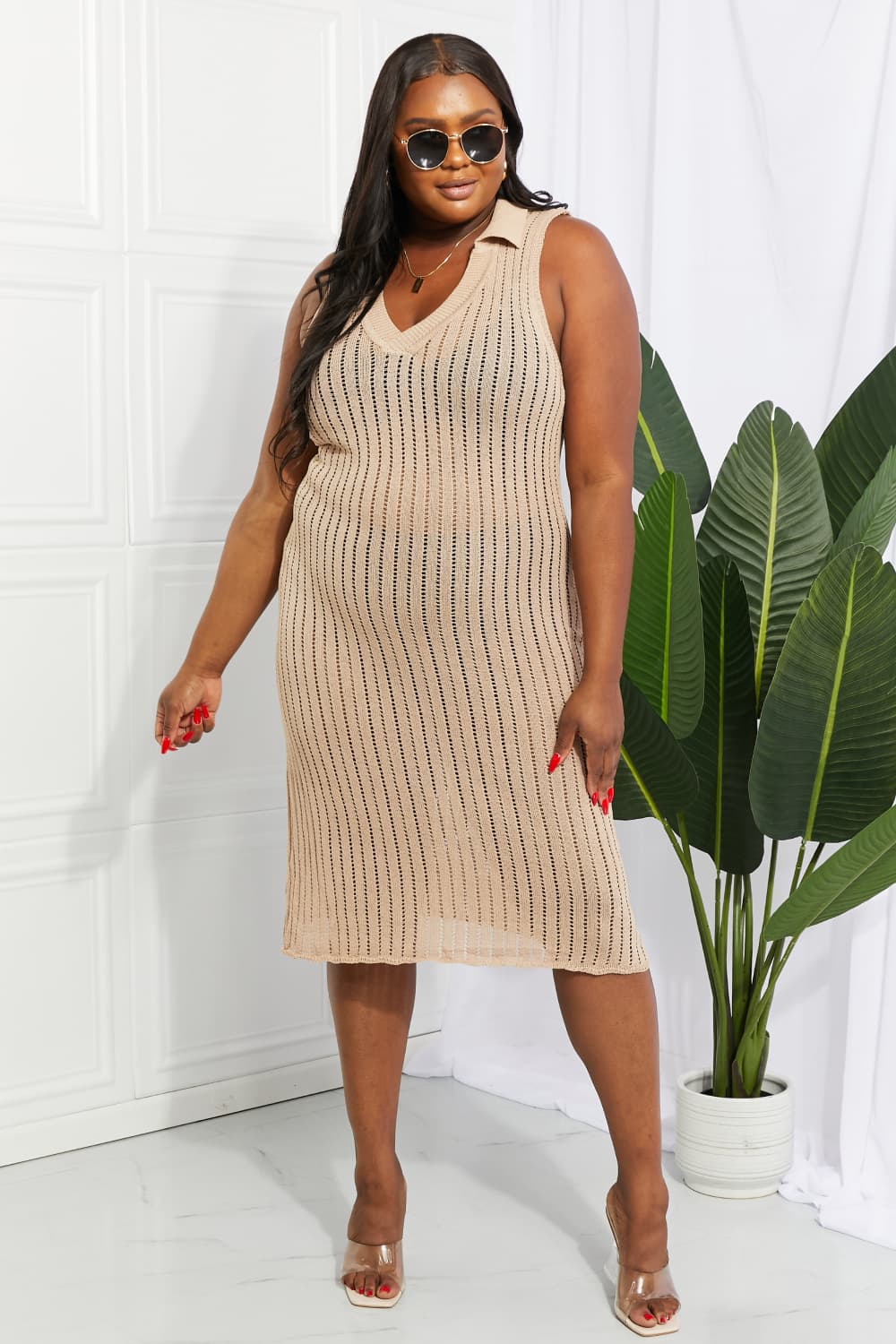 Openwork Johnny Collar Cover Up Dress - Ladyez