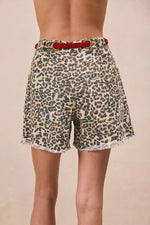 BiBi Braided Waist Belt Patch Pockets Leopard Print Shorts