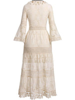 Bohemian Lace Maxi Dress with Bell Sleeves